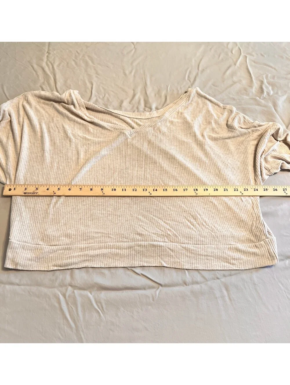 auden Beige Ribbed Long Sleeve Crop Top Sleepwear XL